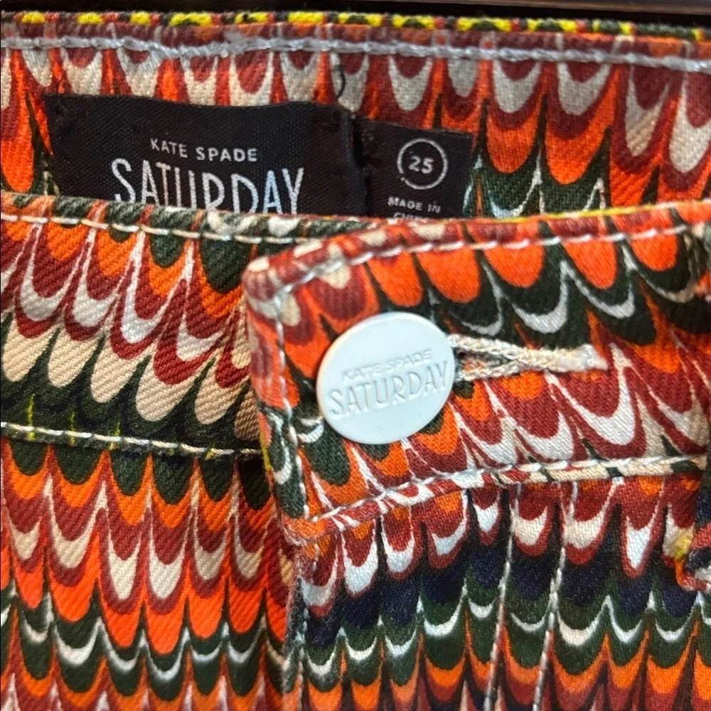 New NWOT Kate Spade Jeans 25 Low Rise Denim Marble Stripe Print Saturday Retro